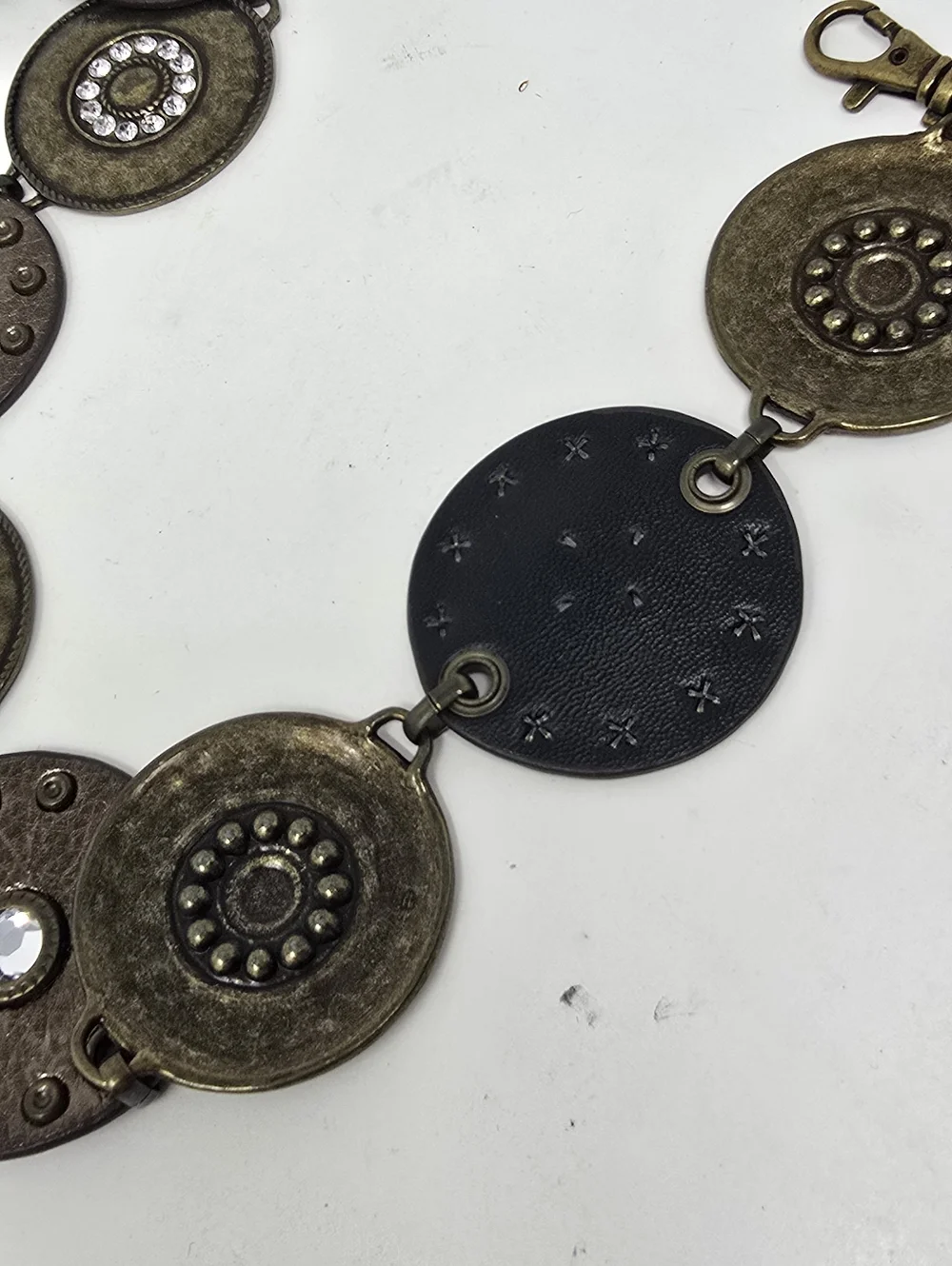 Vtg Navajo style‎ concho leather metal rhinestones belt Western Cowgirl Festival